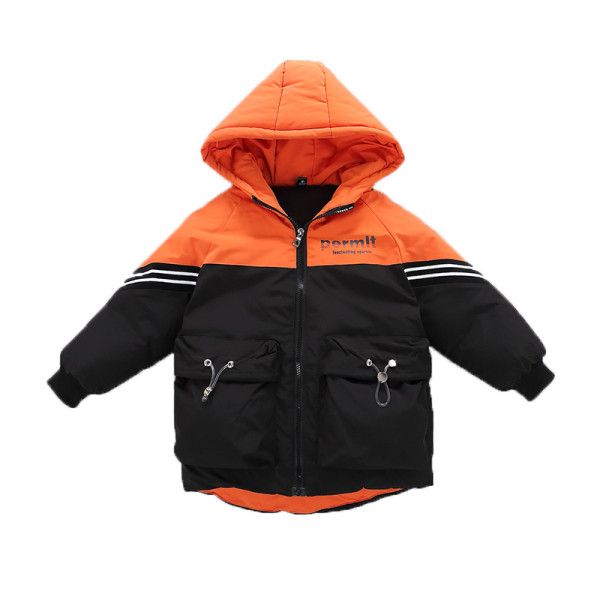 Modern gyerek téli kabát fiúknak kapucnival és zsebekkel, három színben