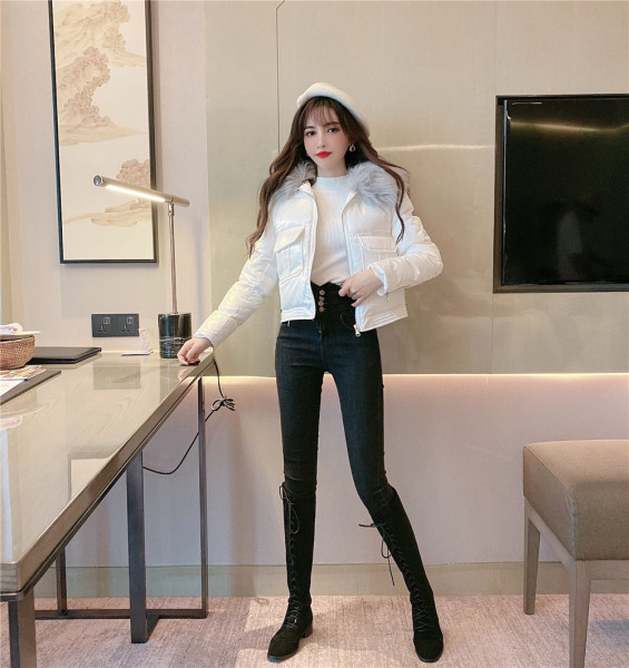 Rövid tavaszi-őszi női bársony kabát pehelyszínnel