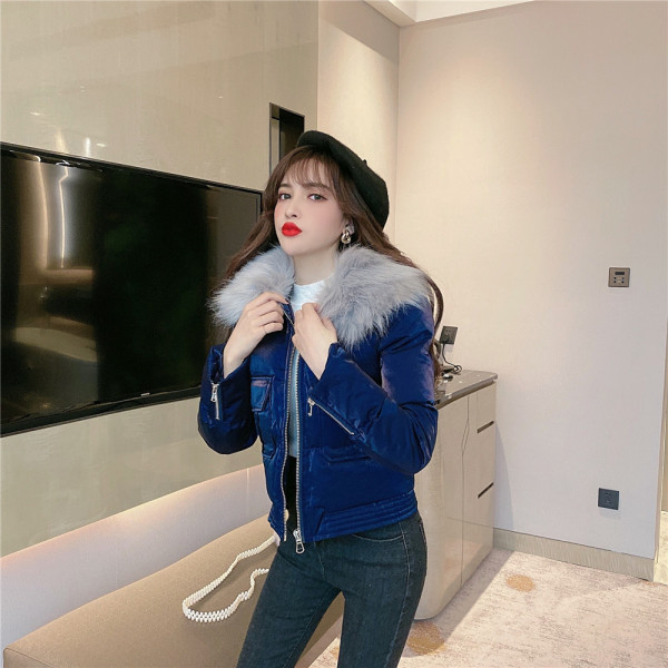 Rövid tavaszi-őszi női bársony kabát pehelyszínnel