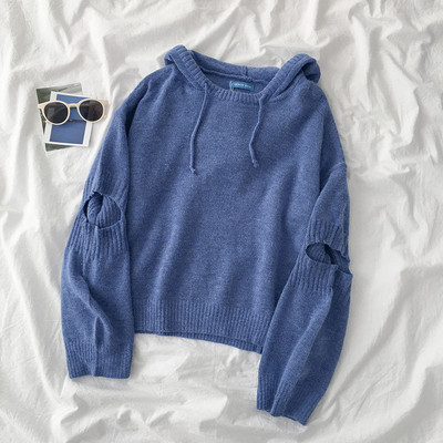 Hétköznapi női pulóver három színben nyakkendővel és kapucnival