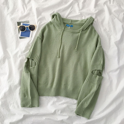 Hétköznapi női pulóver három színben nyakkendővel és kapucnival