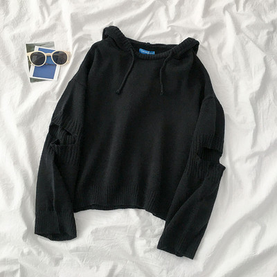 Hétköznapi női pulóver három színben nyakkendővel és kapucnival