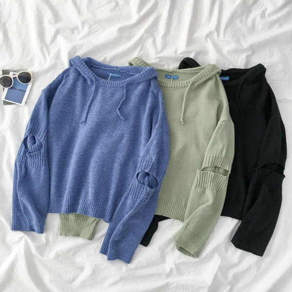 Hétköznapi női pulóver három színben nyakkendővel és kapucnival