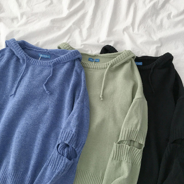 Hétköznapi női pulóver három színben nyakkendővel és kapucnival