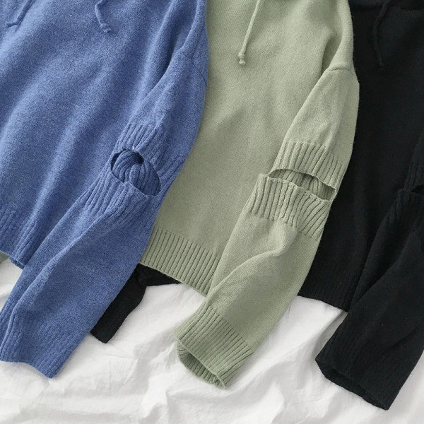 Hétköznapi női pulóver három színben nyakkendővel és kapucnival