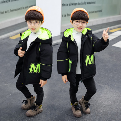 Μοντέρνο παιδικό μπουφάν για αγόρια με κουκούλα και γράμματα σε διάφορα χρώματα