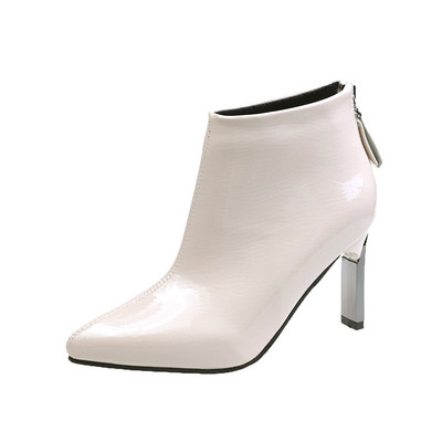 Stílusos női csizma sarokkal és cipzárral bézs, kék és fekete színben