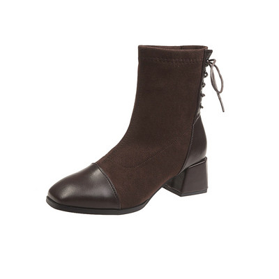 Casual γυναικείες μπότες σε μαύρο και καφέ χρώμα με κορδόνια  σε οικολογικό σουέτ