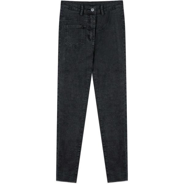 Szürke, hosszú, testhezálló női farmernadrág, zsebbel