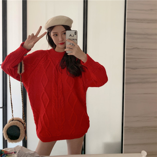Γυναικείο Casual πουλόβερ σε κόκκινο χρώμα - κλασικό μοντέλο