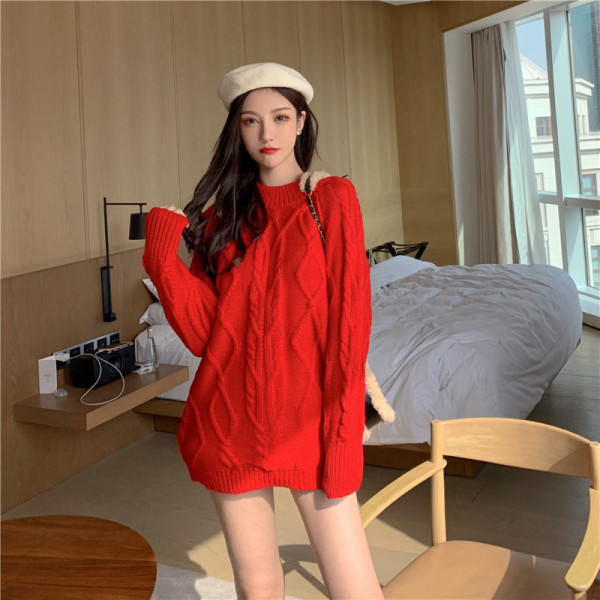 Γυναικείο Casual πουλόβερ σε κόκκινο χρώμα - κλασικό μοντέλο