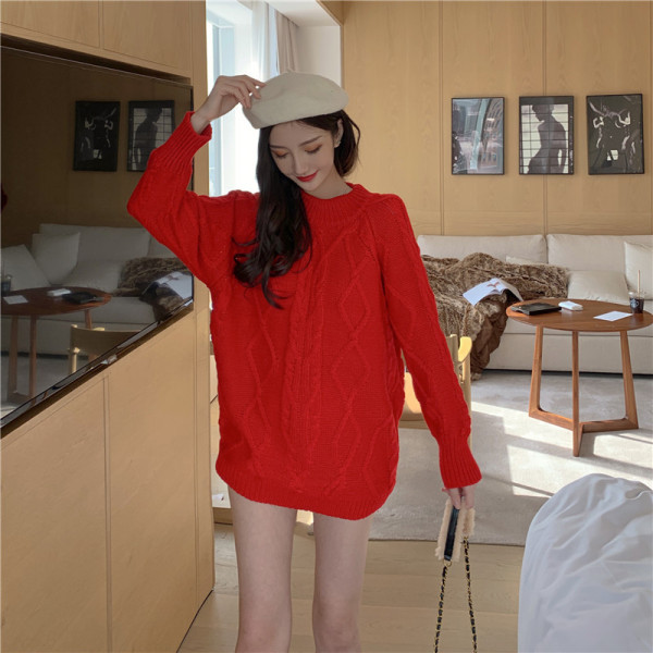 Γυναικείο Casual πουλόβερ σε κόκκινο χρώμα - κλασικό μοντέλο