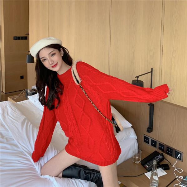 Γυναικείο Casual πουλόβερ σε κόκκινο χρώμα - κλασικό μοντέλο
