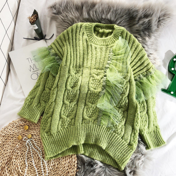 Χειμερινό γυναικείο πουλόβερ με τούλι σε διάφορα χρώματα