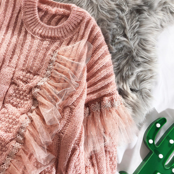 Χειμερινό γυναικείο πουλόβερ με τούλι σε διάφορα χρώματα