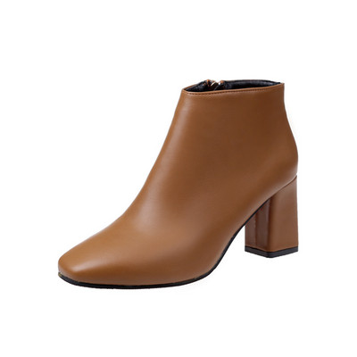 Casual γυναικείες μπότες με φερμουάρ και παχιά τακούνια σε μπεζ, μαύρο και καφέ χρώμα