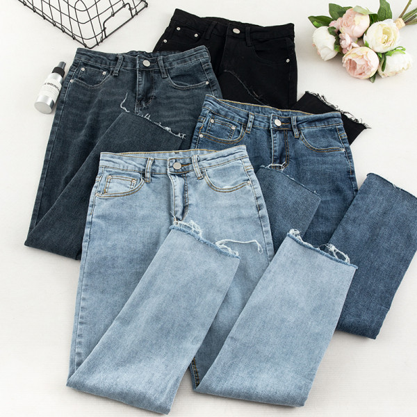 Modern női farmer négy színben, zsebekkel, magas derékkal