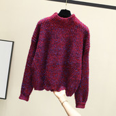 Χειμερινό πουλόβερ γυναικείο με στρογγυλό λαιμόκοψη - δύο χρωμάτων