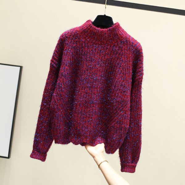 Χειμερινό πουλόβερ γυναικείο με στρογγυλό λαιμόκοψη - δύο χρωμάτων