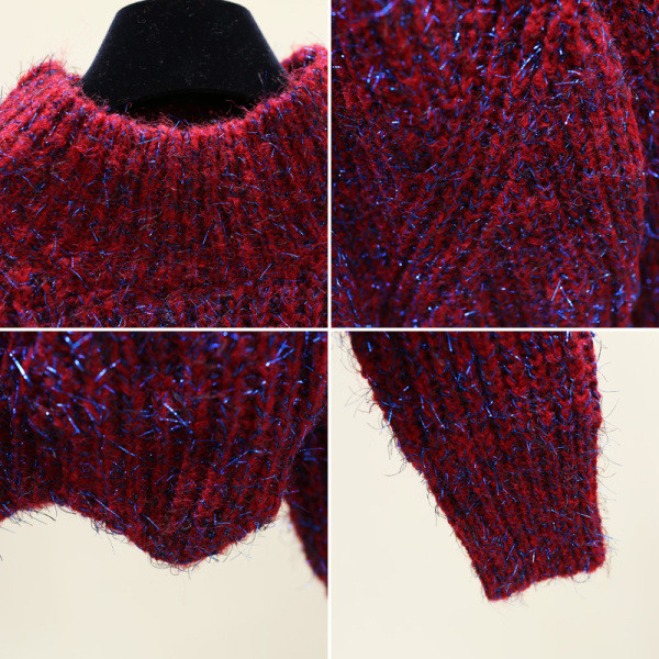 Χειμερινό πουλόβερ γυναικείο με στρογγυλό λαιμόκοψη - δύο χρωμάτων