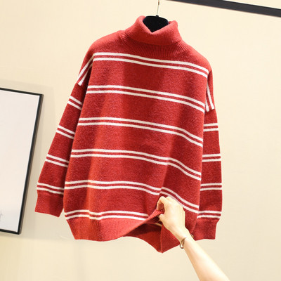 Γυναικεία ριγέ μπλούζα με υψηλό κολάρο σε διάφορα χρώματα