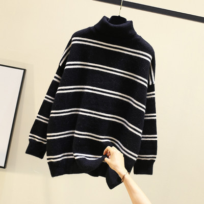 Γυναικεία ριγέ μπλούζα με υψηλό κολάρο σε διάφορα χρώματα