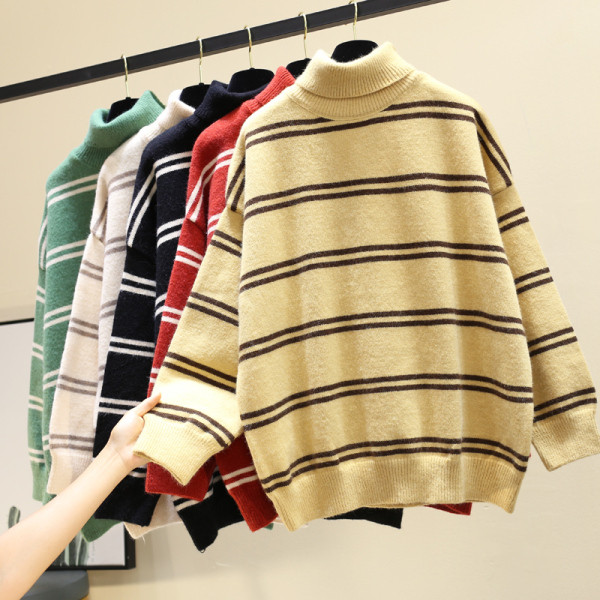 Γυναικεία ριγέ μπλούζα με υψηλό κολάρο σε διάφορα χρώματα