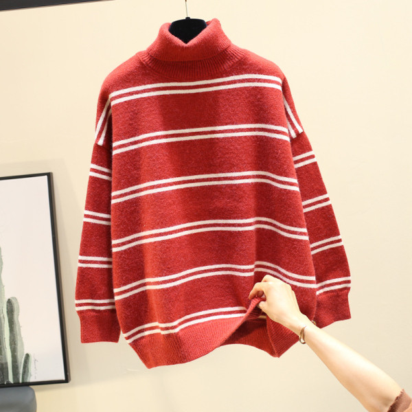 Γυναικεία ριγέ μπλούζα με υψηλό κολάρο σε διάφορα χρώματα