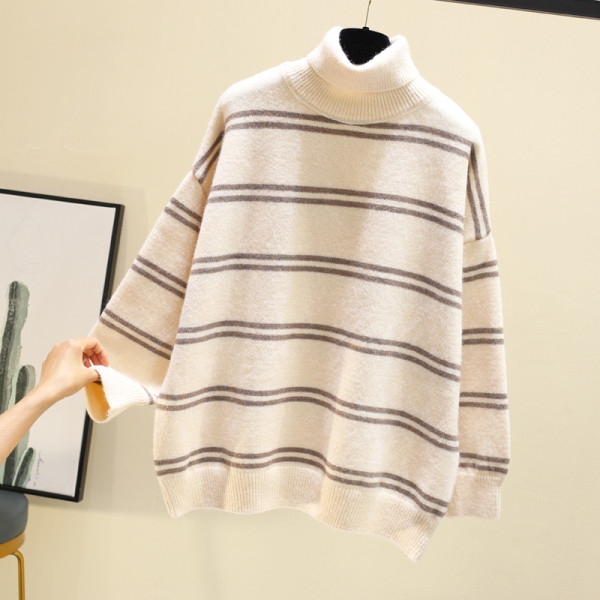 Γυναικεία ριγέ μπλούζα με υψηλό κολάρο σε διάφορα χρώματα