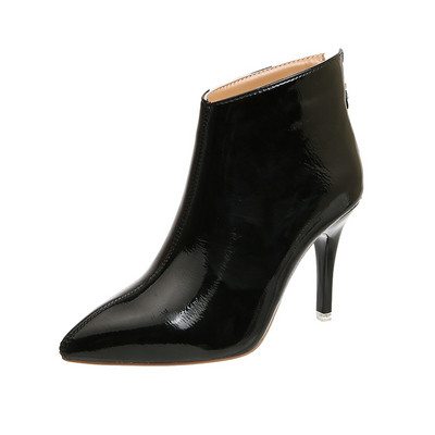 Γυναικείες μπότες από Eco δέρμα με φερμουάρ και λεπτό τακούνι σε κόκκινο, μαύρο και μπεζ χρώμα