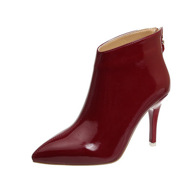 Γυναικείες μπότες από Eco δέρμα με φερμουάρ και λεπτό τακούνι σε κόκκινο, μαύρο και μπεζ χρώμα