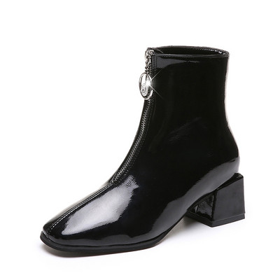 Γυναικείες casual μπότες με φερμουάρ  από οικολογικό  δέρμα σε μπεζ και μαύρο χρώμα