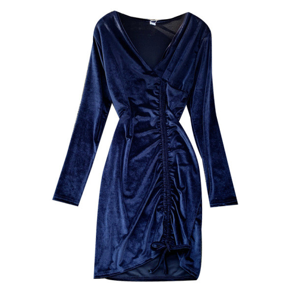 Modern női ruha spitz nyakkivágással és nyakkendővel, négy színben