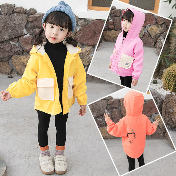 καθημερινό παιδικό μπουφάν με τσέπες και κουκούλα για κορίτσια σε τρία χρώματα