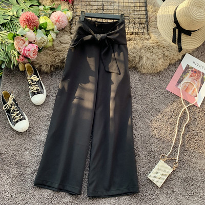 Modern női nadrág nyakkendővel, magas derékkal, öt színben