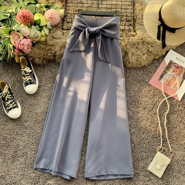 Modern női nadrág nyakkendővel, magas derékkal, öt színben