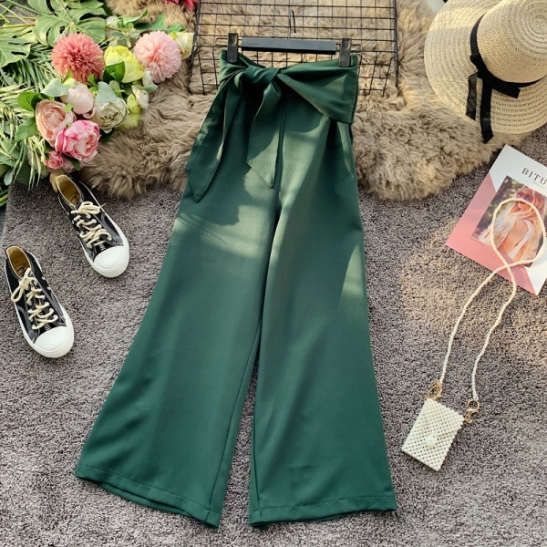 Modern női nadrág nyakkendővel, magas derékkal, öt színben