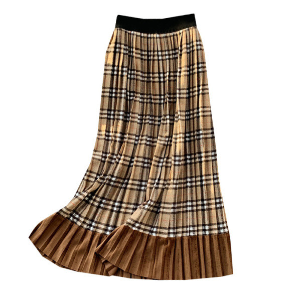 Modern női kockás szoknya magas derékkal, barna és fekete színben