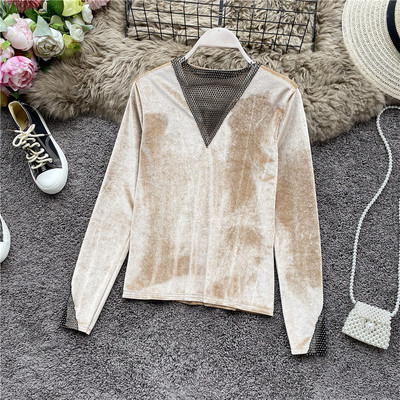 Modern női bársony blúz különböző színekben