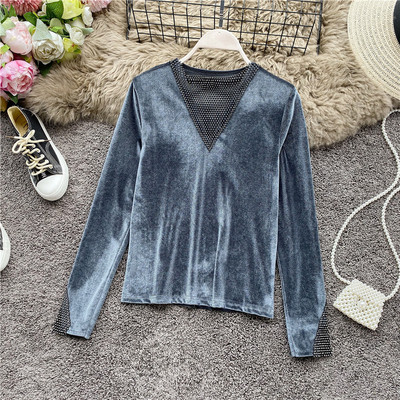 Modern női bársony blúz különböző színekben