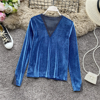 Modern női bársony blúz különböző színekben