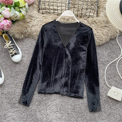 Modern női bársony blúz különböző színekben