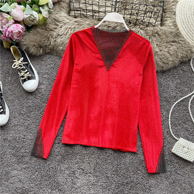 Modern női bársony blúz különböző színekben