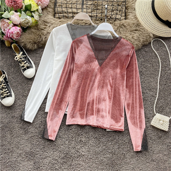 Modern női bársony blúz különböző színekben