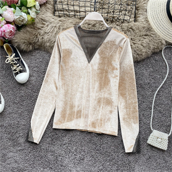 Modern női bársony blúz különböző színekben