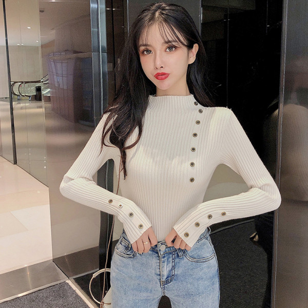 Γυναικεία μοντέρνα μπλούζα με κουμπιά σε άσπρο, μαύρο και μπλε χρώμα