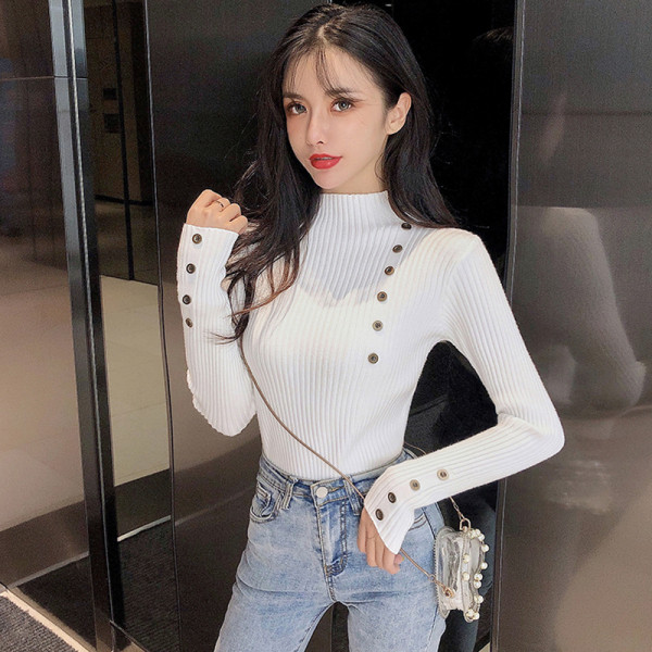 Γυναικεία μοντέρνα μπλούζα με κουμπιά σε άσπρο, μαύρο και μπλε χρώμα