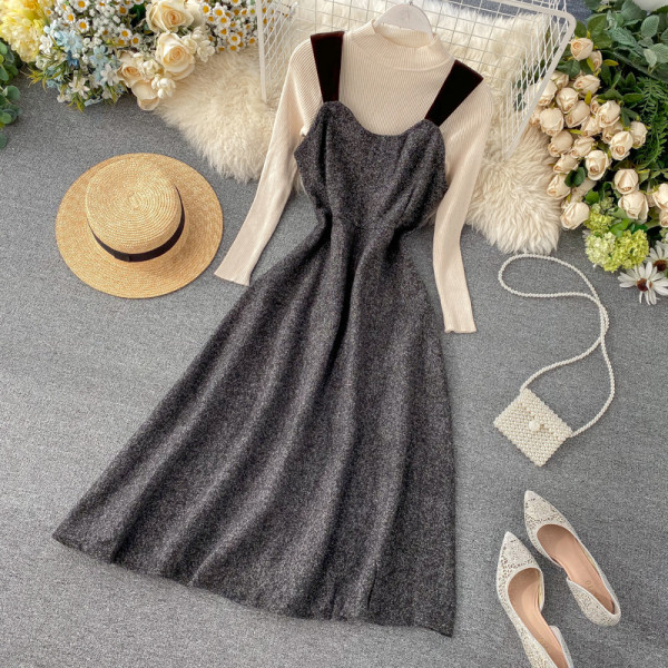 Μοντέρνο γυναικέιο σύνολο φόρεμα και μπλούζα σε διάφορα χρώματα