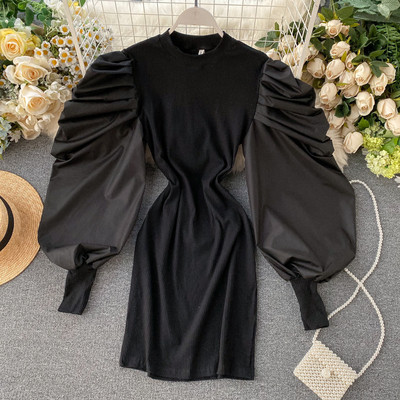 Modern női ruha ovális nyakkivágással és széles ujjakkal több színben