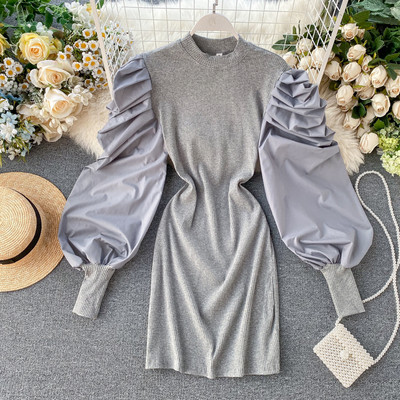 Modern női ruha ovális nyakkivágással és széles ujjakkal több színben